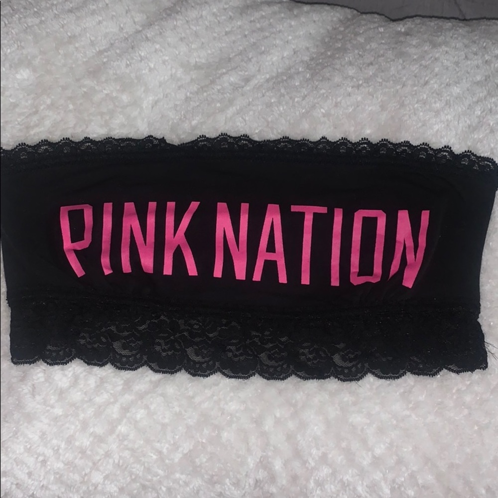 PINK Bandeau Top w Lace Trim